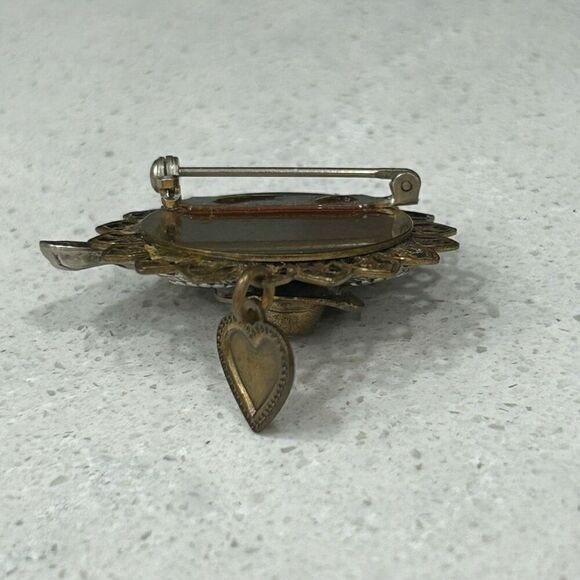 Vintage Horse Rodeo Theme Brooch Pin Silver & Gold-tone 3D Heart Charm - Picture 7 of 9